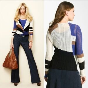 NWT NIC + ZOE Sz XL COLORBLOCK Cardigan COLLAR Intarsia Knotted Linen Blend Prep